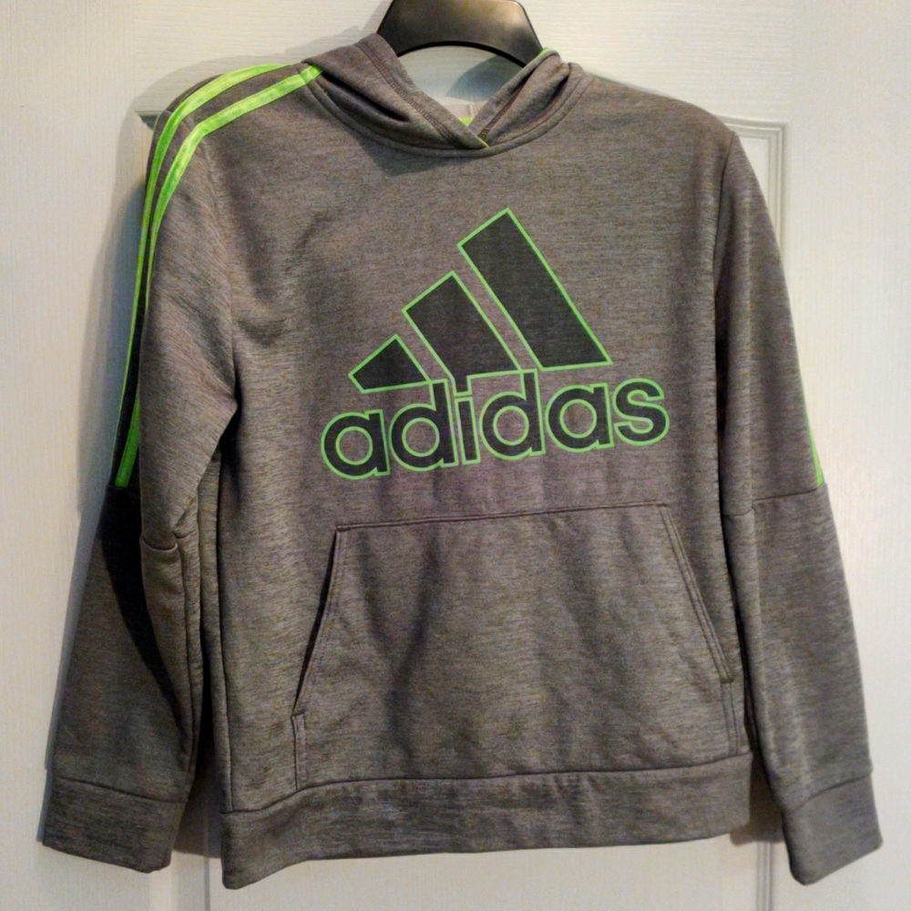 Lightly used girls gray and neon green hoodie by Adidas. Sz. L 14/16